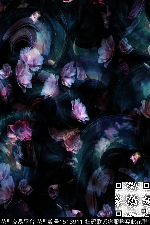 泳装花型抽象花卉纹理数码印花花型下载（图片编号: 1513911） - 瓦栏（Walan）