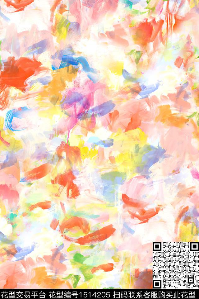 肌理抽象花卉抽象数码印花花型下载（图片编号: 1514205） - 瓦栏（Walan）