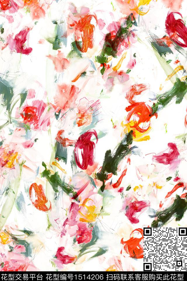 肌理抽象花卉小清新数码印花花型下载（图片编号: 1514206） - 瓦栏（Walan）
