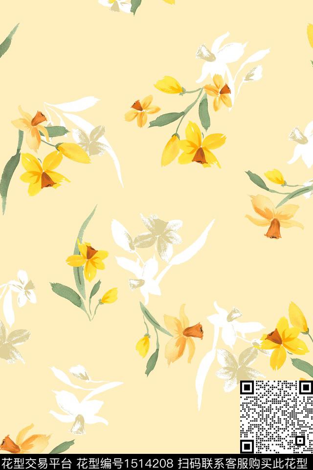 花卉大牌风小清新数码印花花型下载（图片编号: 1514208） - 瓦栏（Walan）