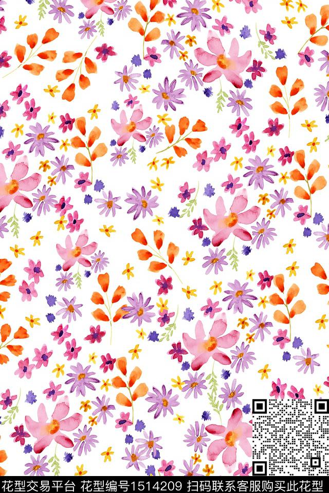 花卉大牌风小清新数码印花花型下载（图片编号: 1514209） - 瓦栏（Walan）
