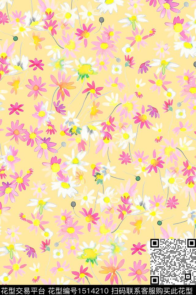 花卉大牌风小清新数码印花花型下载（图片编号: 1514210） - 瓦栏（Walan）