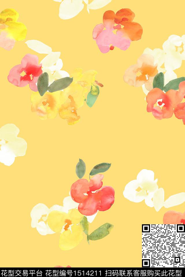 花卉大牌风小清新数码印花花型下载（图片编号: 1514211） - 瓦栏（Walan）