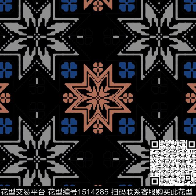 传统纹样民族风费尔岛传统印花花型下载（图片编号: 1514285） - 瓦栏（Walan）