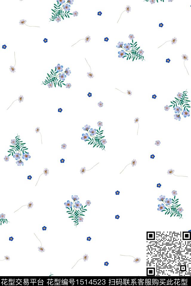 花卉大牌风小清新数码印花花型下载（图片编号: 1514523） - 瓦栏（Walan）