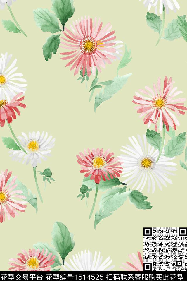 花卉大牌风小清新数码印花花型下载（图片编号: 1514525） - 瓦栏（Walan）