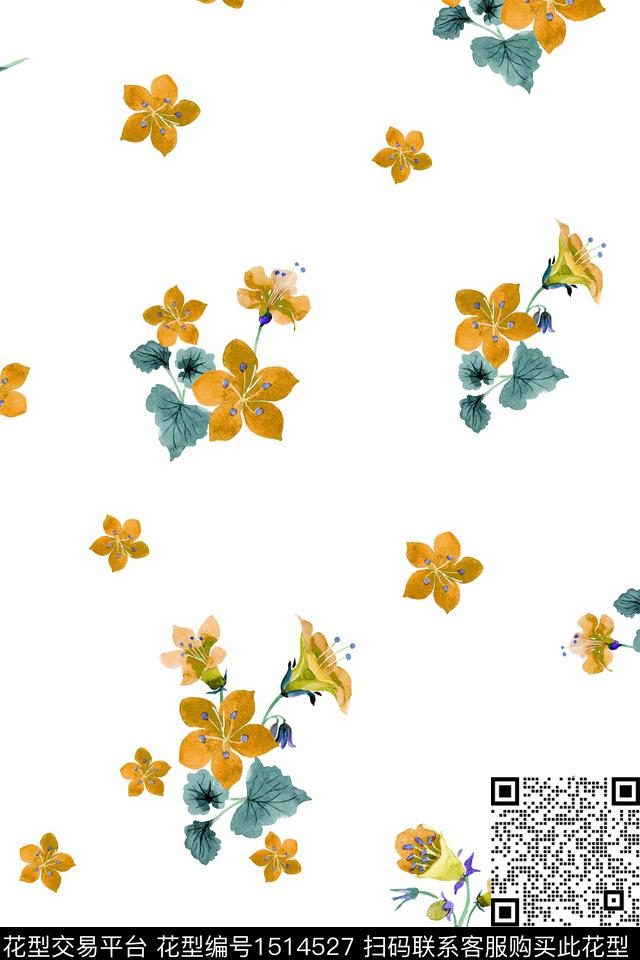 花卉大牌风小清新数码印花花型下载（图片编号: 1514527） - 瓦栏（Walan）