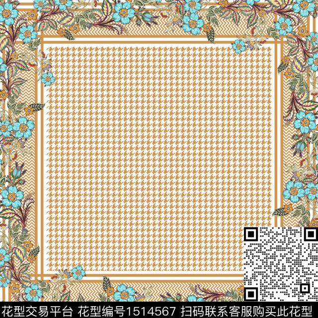 OGC20363.jpg - 1514567 - 千鸟格 简欧 花卉 - 数码印花花型 － 方巾花型设计 － 瓦栏