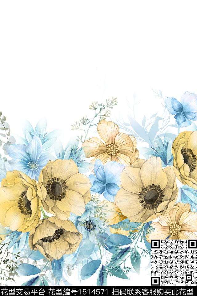 女装定位花植物大花数码印花花型下载（图片编号: 1514571） - 瓦栏（Walan）