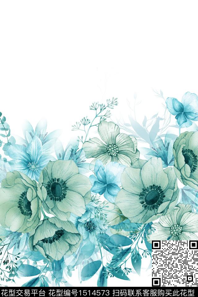 女装定位花植物大花数码印花花型下载（图片编号: 1514573） - 瓦栏（Walan）