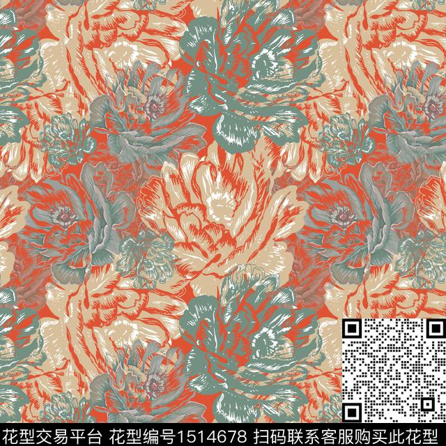 女装花卉平面花卉传统印花花型下载（图片编号: 1514678） - 瓦栏（Walan）