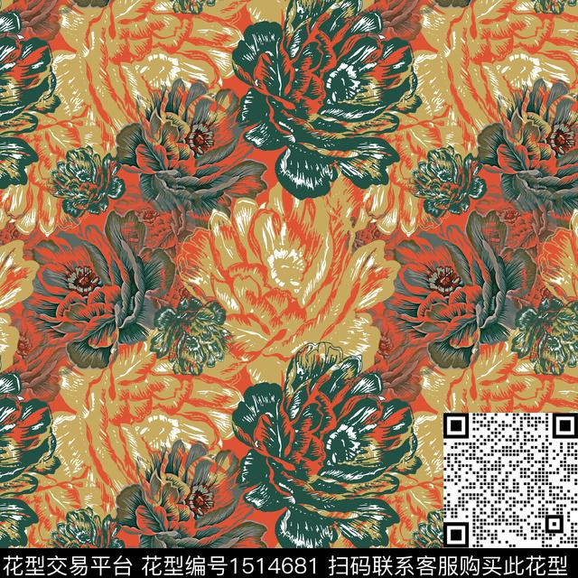 女装花卉平面花卉传统印花花型下载（图片编号: 1514681） - 瓦栏（Walan）