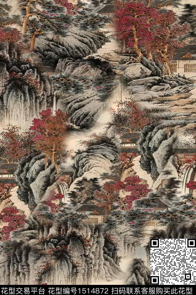 CCCC870.jpg - 1514872 - 香云纱 国画 中老年 - 数码印花花型 － 女装花型设计 － 瓦栏