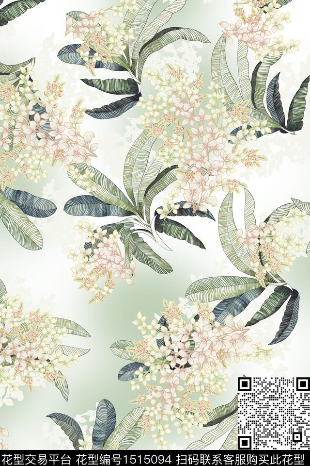花卉大牌风小清新数码印花花型下载（图片编号: 1515094） - 瓦栏（Walan）