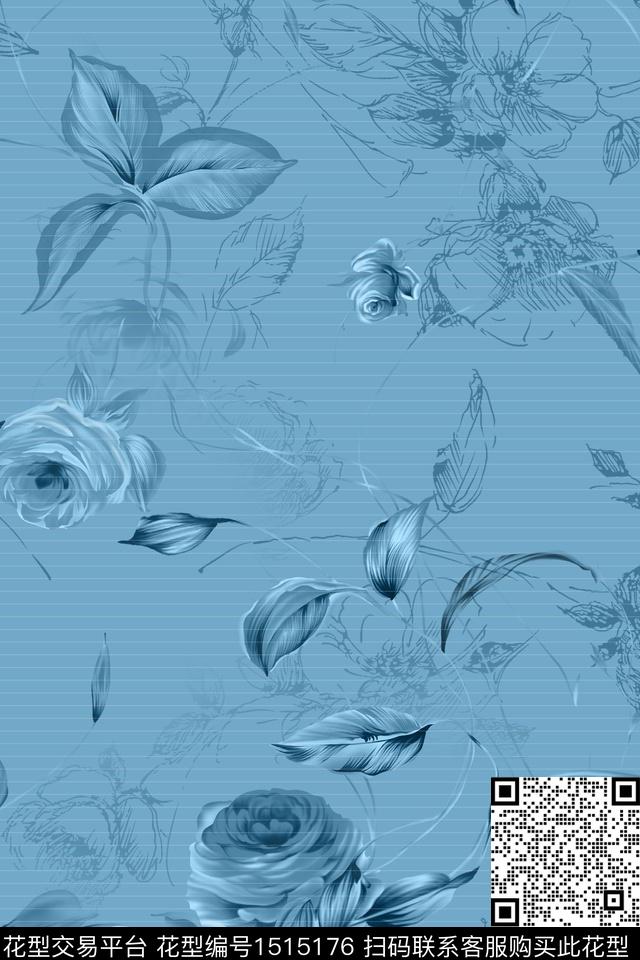 定位花女装花卉数码印花花型下载（图片编号: 1515176） - 瓦栏（Walan）