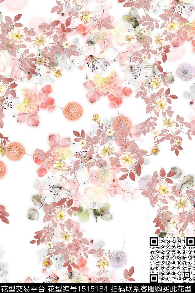 花卉大牌风小清新数码印花花型下载（图片编号: 1515184） - 瓦栏（Walan）
