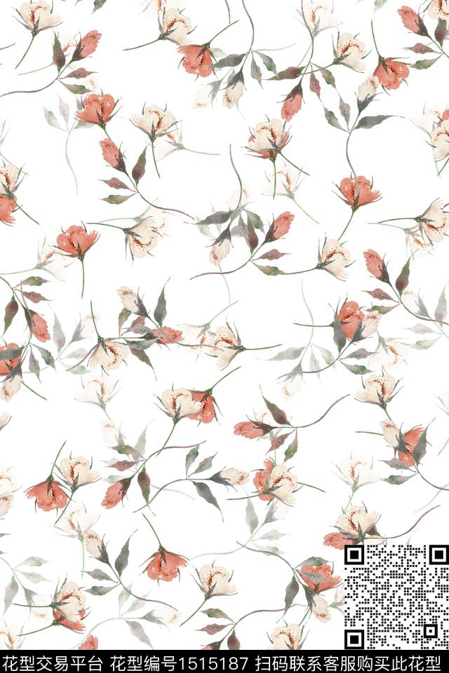 花卉大牌风小清新数码印花花型下载（图片编号: 1515187） - 瓦栏（Walan）