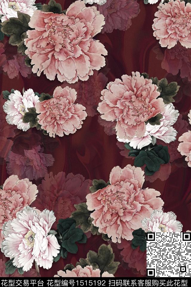 CCCC911.jpg - 1515192 - 香云纱 旗袍 中老年 - 数码印花花型 － 女装花型设计 － 瓦栏