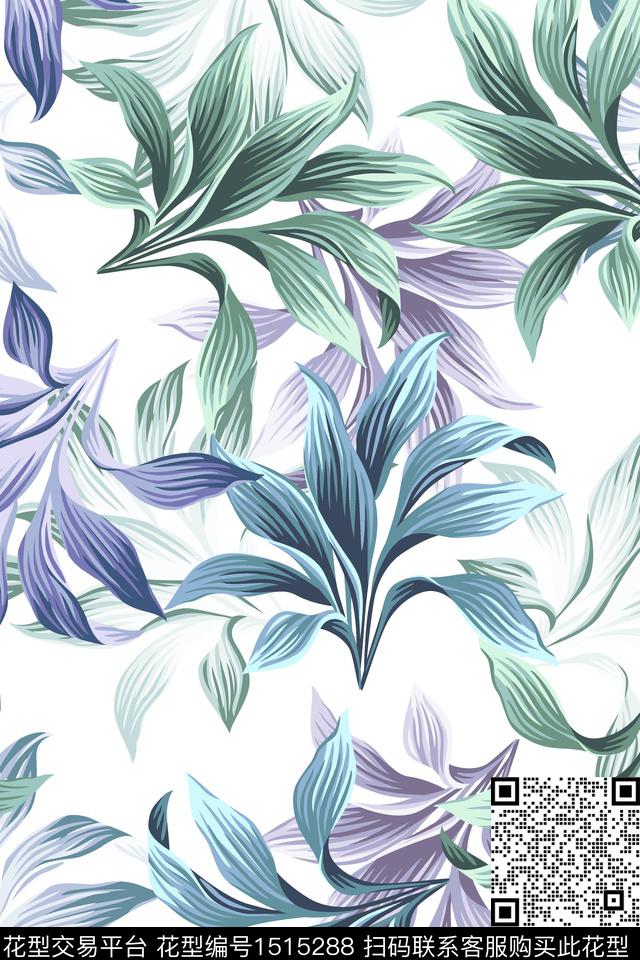 绿植树叶大牌风小清新数码印花花型下载（图片编号: 1515288） - 瓦栏（Walan）