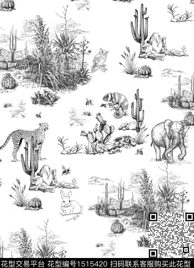 228.jpg - 1515420 - 仙人掌 植物 大象豹子兔子蜥蜴 - 数码印花花型 － 男装花型设计 － 瓦栏
