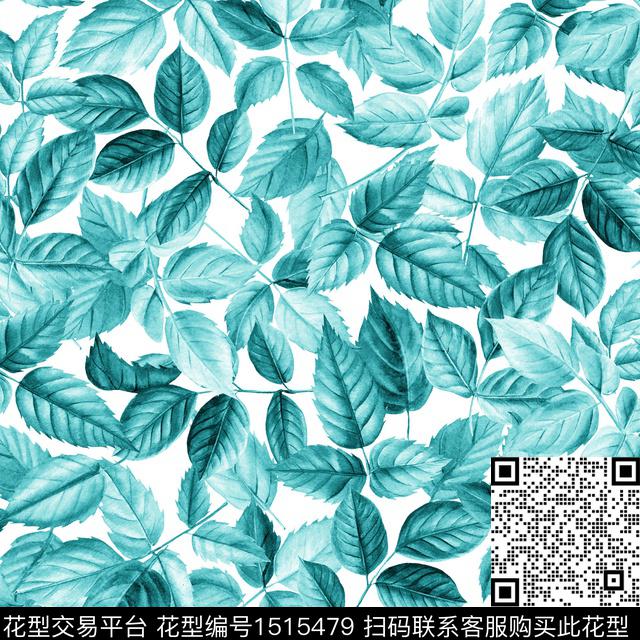 01013.jpg - 1515479 - 水彩 数码花型 绿植树叶 - 数码印花花型 － 泳装花型设计 － 瓦栏