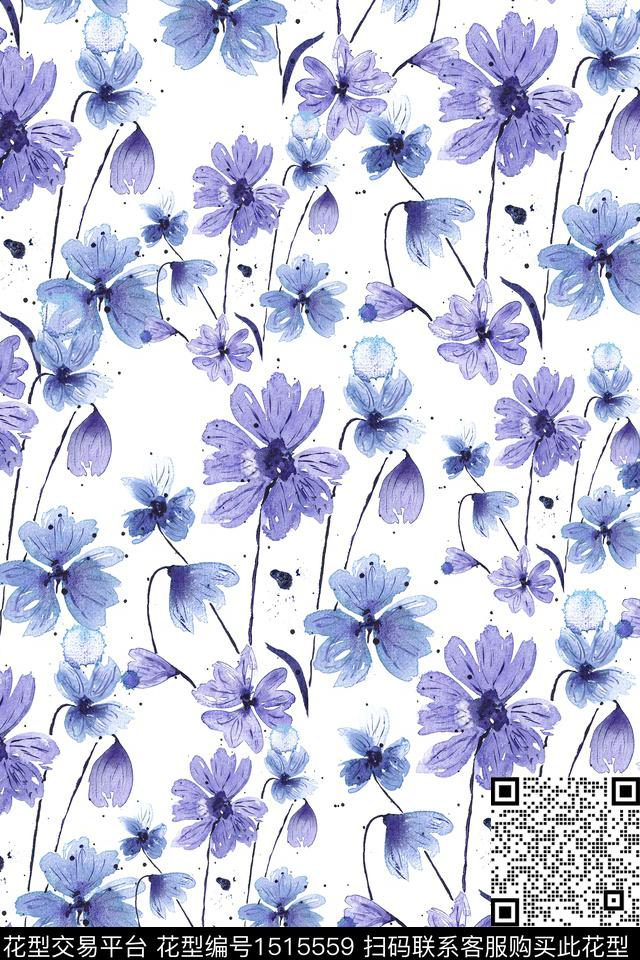 花卉小清新真丝数码印花花型下载（图片编号: 1515559） - 瓦栏（Walan）