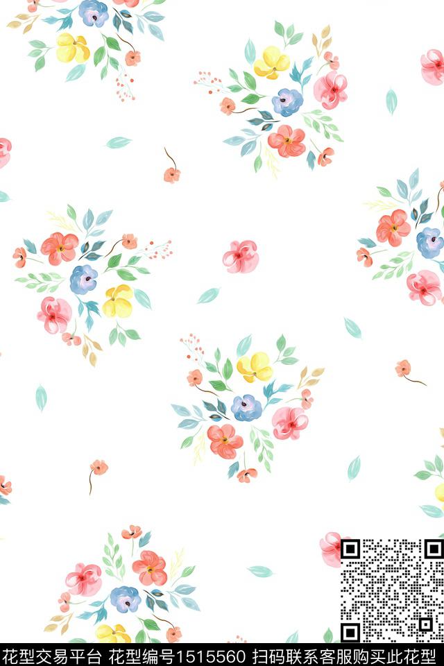 花卉小清新真丝数码印花花型下载（图片编号: 1515560） - 瓦栏（Walan）