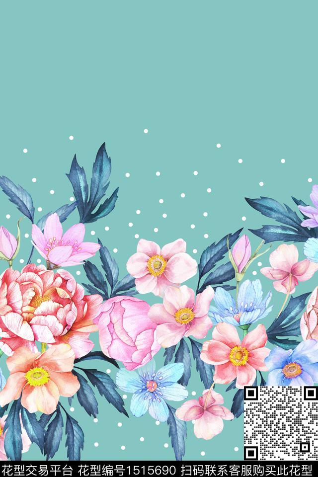 定位花床品花卉数码印花花型下载（图片编号: 1515690） - 瓦栏（Walan）