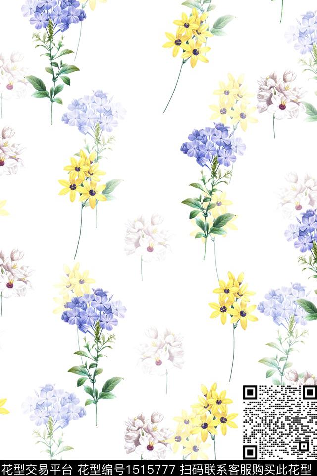 花卉大牌风小清新数码印花花型下载（图片编号: 1515777） - 瓦栏（Walan）