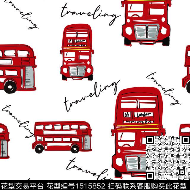 英伦巴士四方连续.jpg - 1515852 - 大牌风 卡通 英伦 - 传统印花花型 － 床品花型设计 － 瓦栏