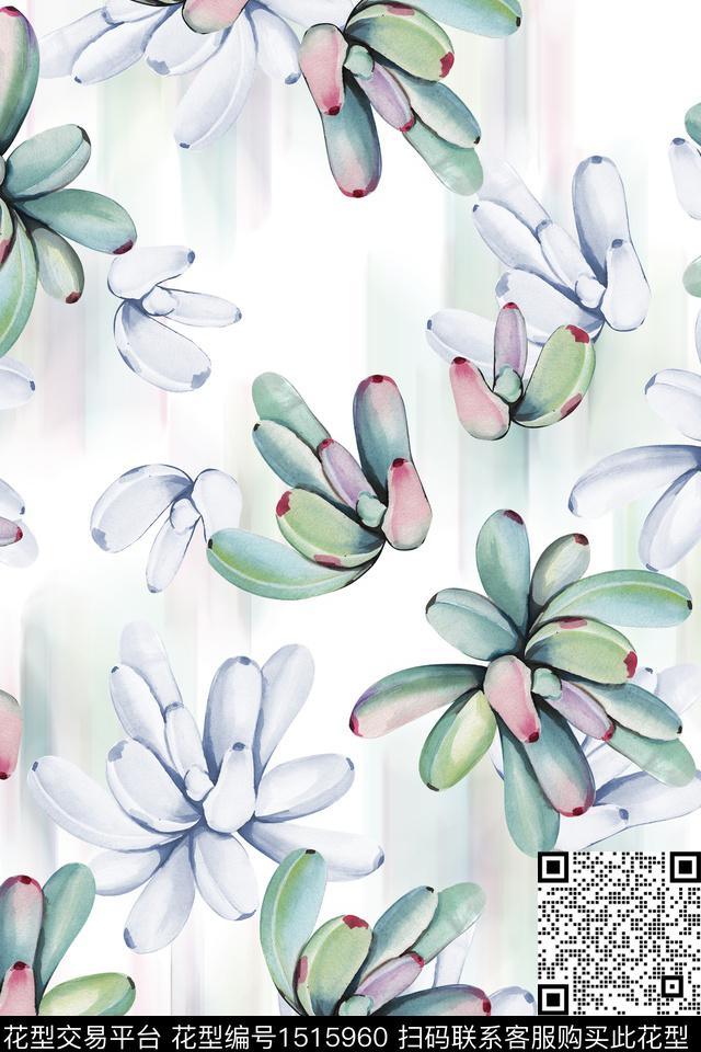 花卉大牌风小清新数码印花花型下载（图片编号: 1515960） - 瓦栏（Walan）