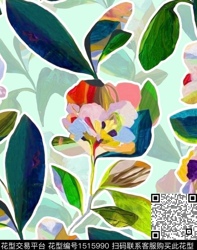 20220912艺术贴画.jpg - 1515990 - 抽象花卉 拼贴感 艺术花卉 - 数码印花花型 － 女装花型设计 － 瓦栏