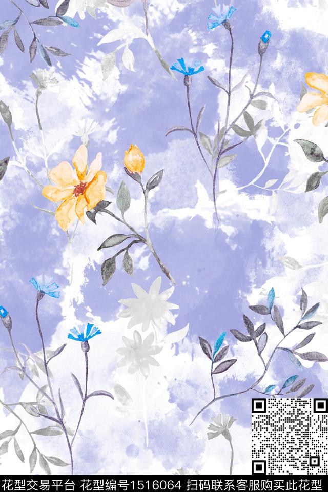 花卉大牌风小清新数码印花花型下载（图片编号: 1516064） - 瓦栏（Walan）