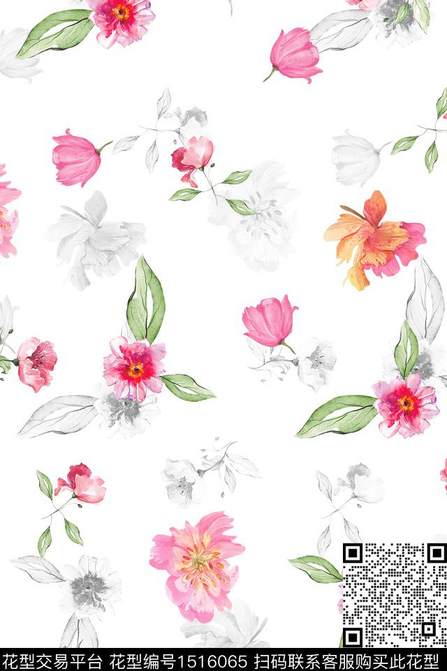 花卉大牌风小清新数码印花花型下载（图片编号: 1516065） - 瓦栏（Walan）