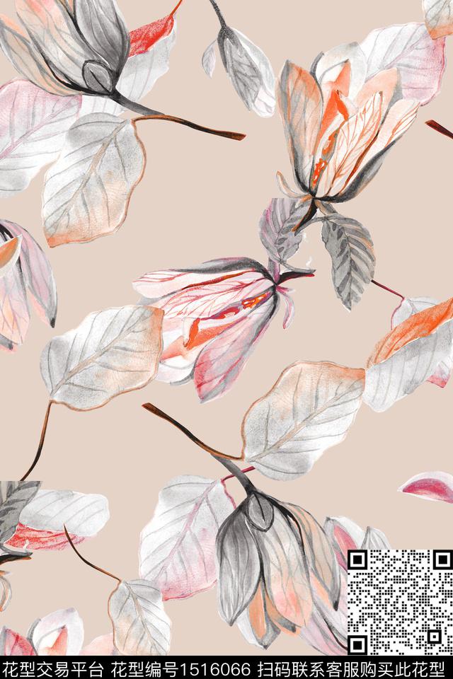 花卉大牌风真丝数码印花花型下载（图片编号: 1516066） - 瓦栏（Walan）