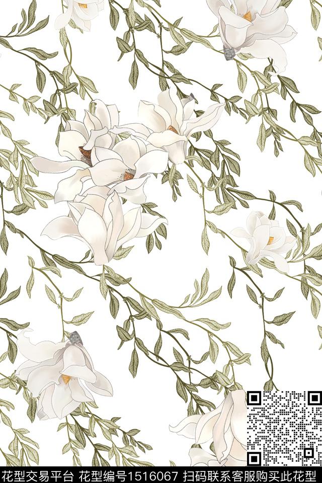绿植树叶花卉大牌风数码印花花型下载（图片编号: 1516067） - 瓦栏（Walan）