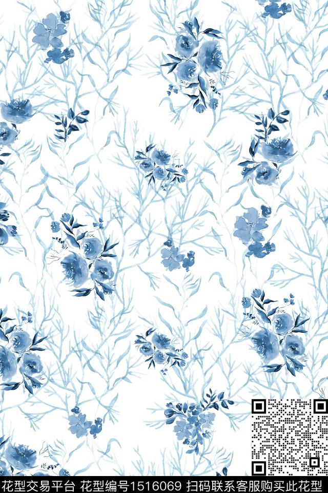 绿植树叶花卉大牌风数码印花花型下载（图片编号: 1516069） - 瓦栏（Walan）