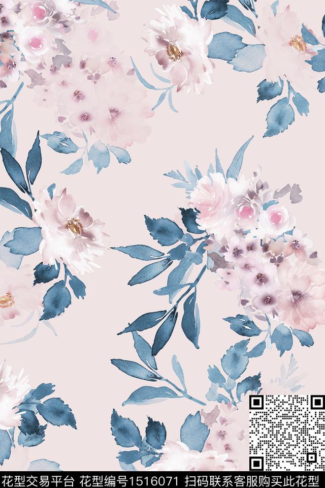 花卉大牌风小清新数码印花花型下载（图片编号: 1516071） - 瓦栏（Walan）