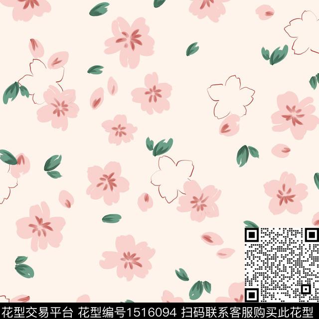 简约小清新手绘花卉数码印花花型下载（图片编号: 1516094） - 瓦栏（Walan）