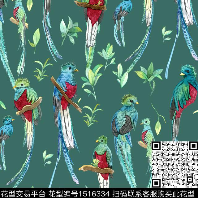 R2210053A.jpg - 1516334 - 鹦鹉 鸟 热带花型 - 传统印花花型 － 女装花型设计 － 瓦栏
