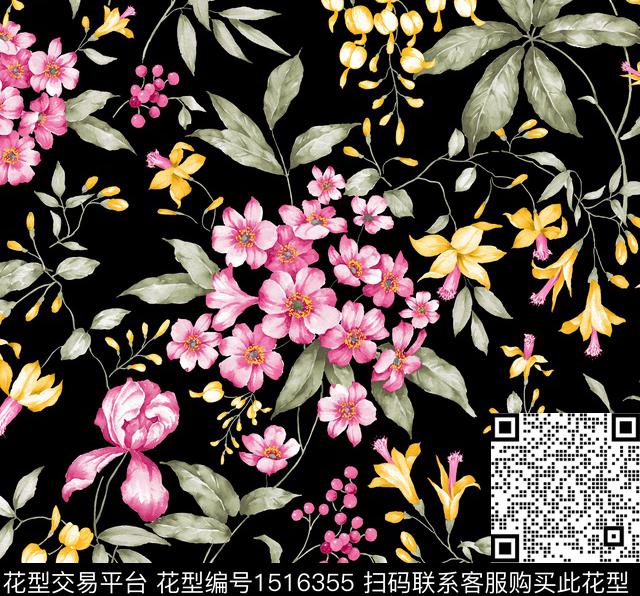 水彩提花花型花卉传统印花花型下载（图片编号: 1516355） - 瓦栏（Walan）
