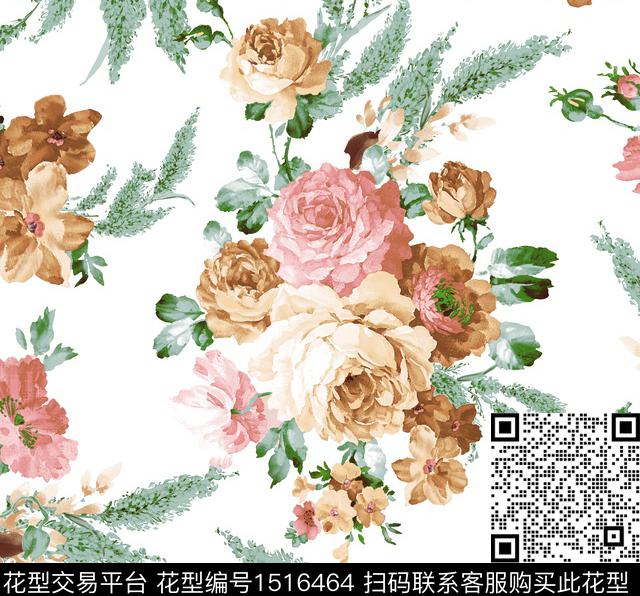 水彩定位花女装传统印花花型下载（图片编号: 1516464） - 瓦栏（Walan）