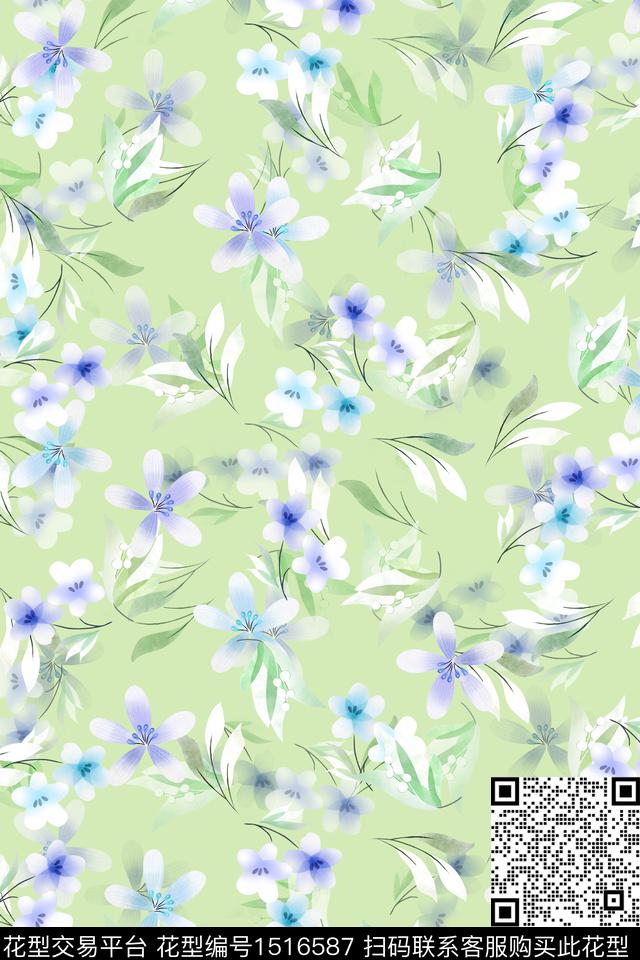 花卉大牌风小清新数码印花花型下载（图片编号: 1516587） - 瓦栏（Walan）