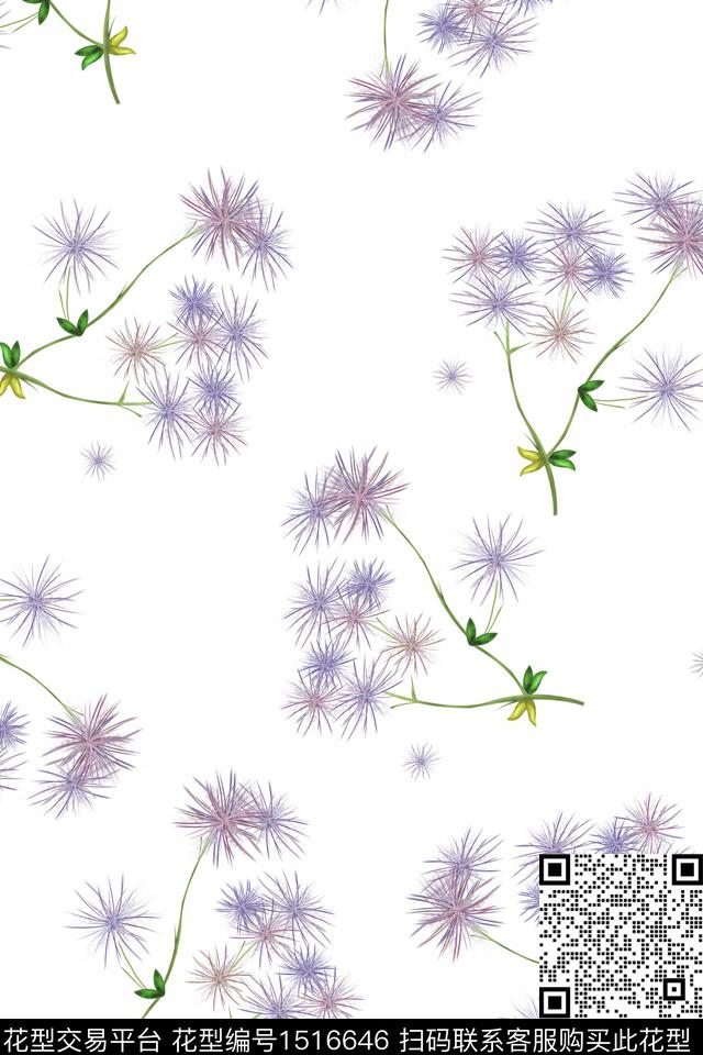 蒲公英数码花型花卉数码印花花型下载（图片编号: 1516646） - 瓦栏（Walan）