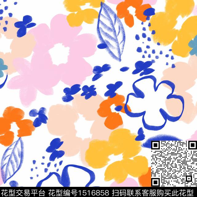 童装可爱手绘花卉数码印花花型下载（图片编号: 1516858） - 瓦栏（Walan）