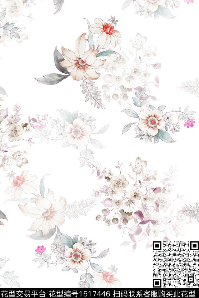 绿植树叶花卉大牌风数码印花花型下载（图片编号: 1517446） - 瓦栏（Walan）