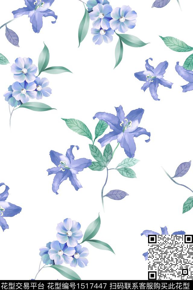 绿植树叶花卉大牌风数码印花花型下载（图片编号: 1517447） - 瓦栏（Walan）