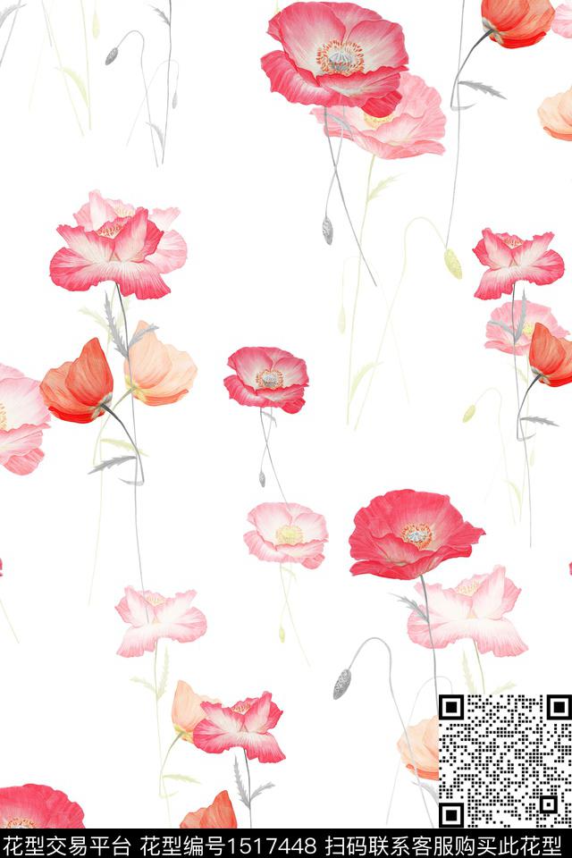 花卉大牌风小清新数码印花花型下载（图片编号: 1517448） - 瓦栏（Walan）