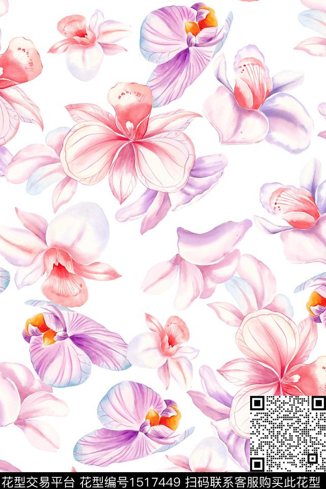 花卉大牌风小清新数码印花花型下载（图片编号: 1517449） - 瓦栏（Walan）