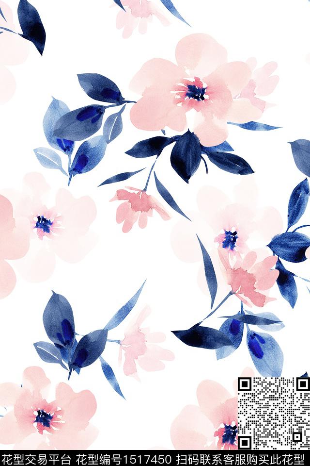花卉大牌风小清新数码印花花型下载（图片编号: 1517450） - 瓦栏（Walan）